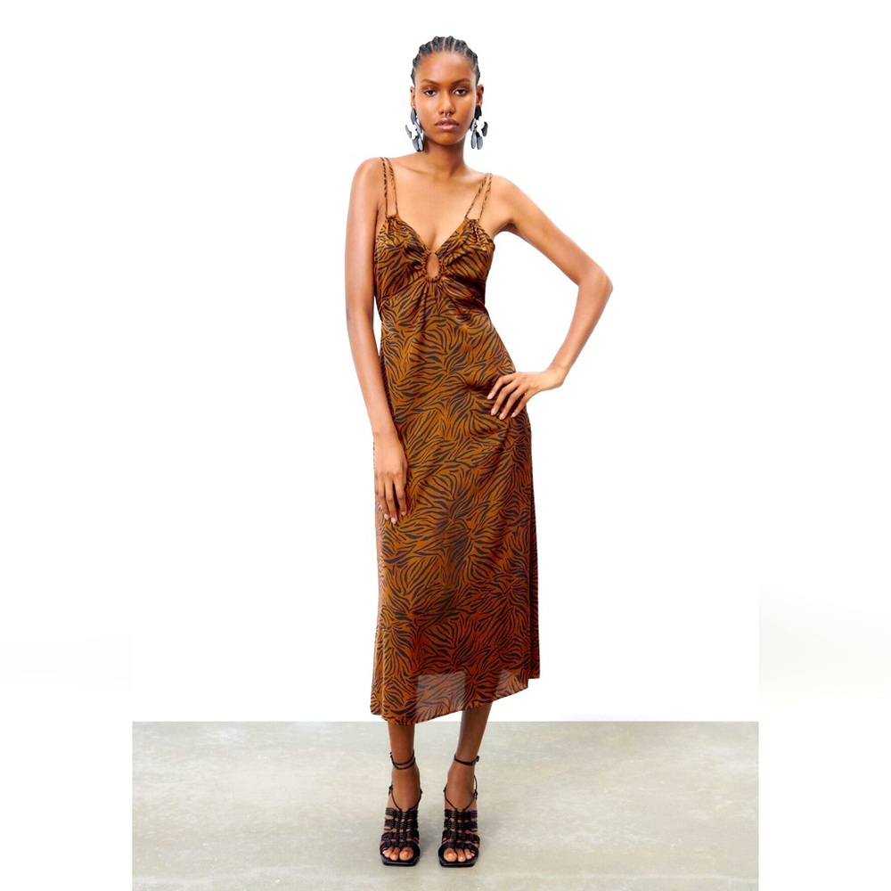 Zara Brown Zebra Print Dress XS